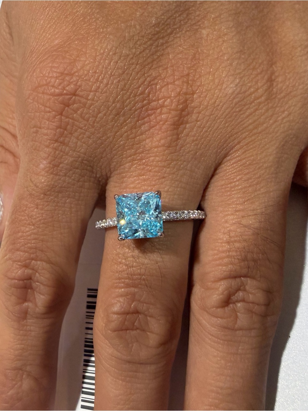Blue Square-Cut Halo Ring in Silver